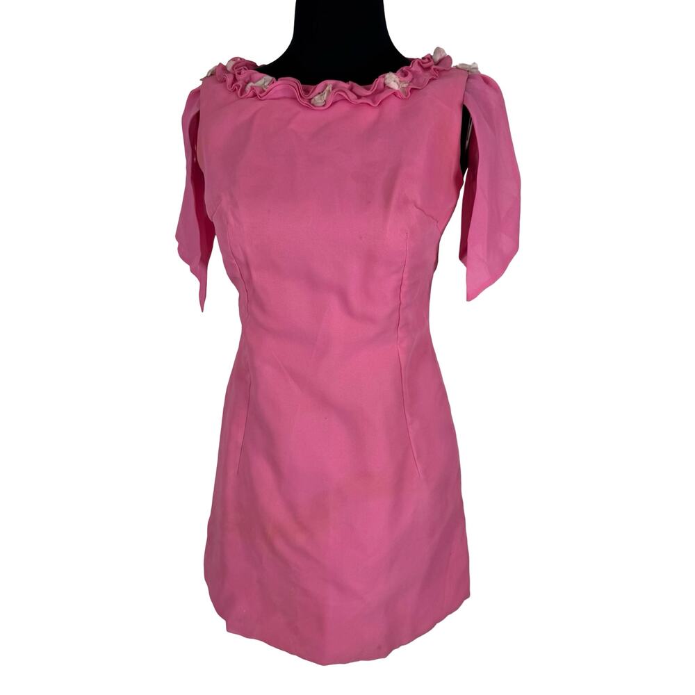 Vintage 60s Pink Mini Dress Ruffle Collar Flutter Sleeve Mod Coquette Project XS